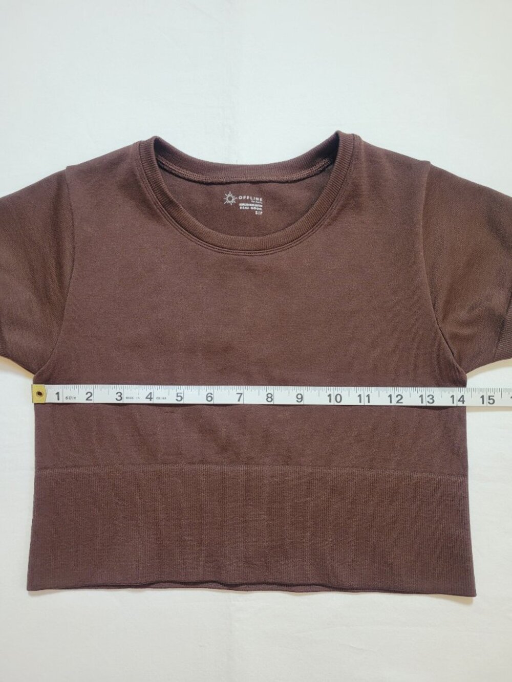 OFFLINE by Aerie Dark Brown Seamless Cropped Short Sleeve Tee Shirt Small - Picture 5 of 7